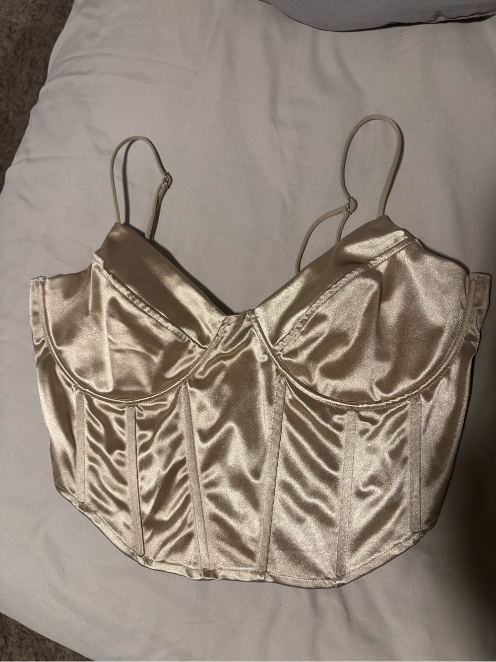 Champagne Gold Satin Bustier Crop Top Corset